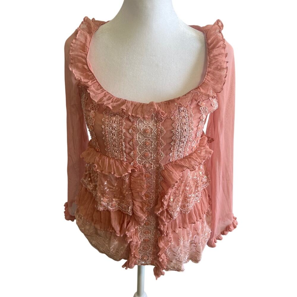 MisoMiso vintage lace ruffle pink  top M